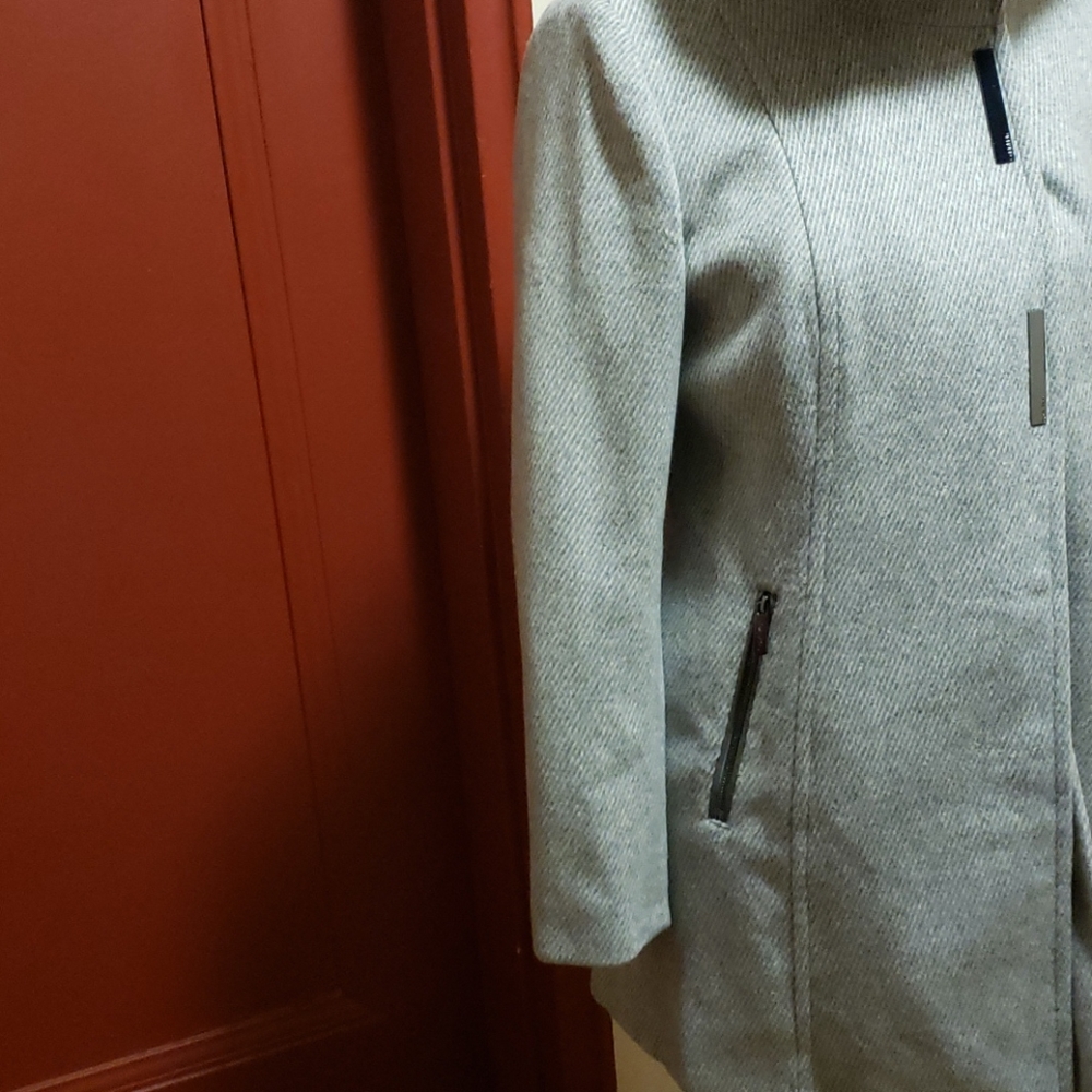 Calvin Klein Gray Coat Jacket With Hoodie SZ S - Picture 10 of 16